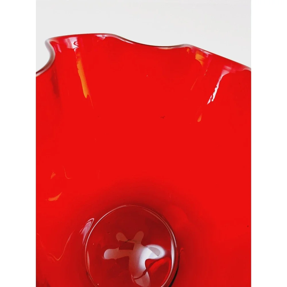 Vintage Ruby Red Footed Ruffled Glass Candy - Fruit Dish‎ 5.5